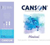 Canson Montval - Blocco per acquerello,guazzo,acrilico,collato lato corto 24 x 32 cm, 12 fogli, 270 g/m² grana nuvola, bianco