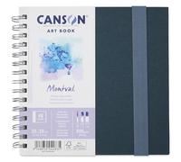 Canson Montval Book carta acquerello, 20x20, 24 fogli, grana fine, spiralato lato corto, copertina rigida, chiusura con elastico