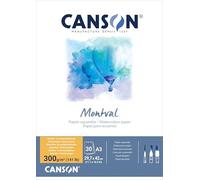 Canson Montval, Carta ad acquerello, grana fine, 300 gsm, blocco incollato sul lato corto, A3-29,7 x 42 cm, bianco, 30 fogli