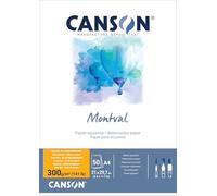 Canson Montval, Carta per acquerelli, grana fine, 300 gsm, blocco incollato sul lato corto, A4-21x29,7 cm, bianco, 50 fogli