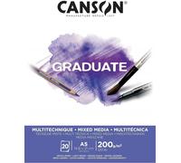 Canson Graduate Mixed Media bianco,album da disegno collato lato corto,A5,20 fogli,grana leggera,200g/m