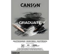 Canson Graduate Mixed Media grigio,album da disegno collato lato corto,A5,30 fogli,due lati : ruvido e liscio,220g/m