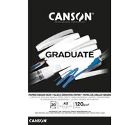 Canson Graduate Papier dessin noir,album collato lato cortocarta da disegno nera,liscia,A5,20 fogli,120 g/m