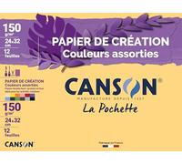 CANSON - Pochette 12 fogli di carta da disegno 24 x 32 cm - 150 g/m² colori assortiti