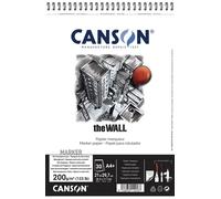 Canson The Wall album spiralato lato corto, carta opaca molto liscia, per illustratori, graffiti e design, 30 fogli, A4+, 200 g/m, bianco, 21x31.4 cm