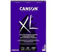 Canson XL Fluid Mix Media album per colori fluidi spiralato lato corto 250g/m grana liscia A3 30 fogli, extra bianco