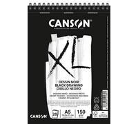 Canson XL Dessin noir, album con carta nero profondo,lato liscio per pennarelli e marcatori,lato ruvido per matite e pastello,A5,20fogli,160g/m