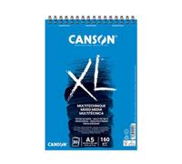 Canson XL Mix Media Tessuto Album spirale Microperforato A5 30 fogli 160 g grana leggera, bianco, C31078A035