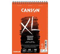 CANSON XL Sketch 90gsm A5 Paper, Fine Grain, Spiral Pad Long Side, 60 Ivory Shee