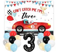 Cant Catch Me Im 3 Decorazioni di compleanno Auto Sfondo Auto 3 Forniture per feste a tema 3 anni Ragazzo Decorazioni di compleanno Decorazioni di tre anni