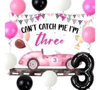 Cant Catch Me Im 3 Decorazioni di compleanno Ragazze Auto Sfondo di compleanno Auto Rosa 3 Forniture per feste a tema 3 anni Ragazze Decorazioni a tema Decorazioni di tre anni