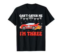 Can't Catch Me I'm Three 3rd Compleanno Rosso Racing Car Boys Maglietta
