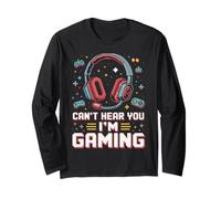 Cant Hear You Im Gaming Pixel Art Retro Headset Video Gamers Maglia a Manica