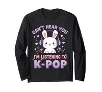 Can't Hear You I'm Listening To K-Pop Cute Rabbit Music Fan Maglia a Manica