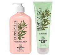 Canta australiana di canapa oro White Peach & Hibiscus Bundle - Lozione per estensione marrone chiaro (18 FL OZ) e Agave & Lime Body Scrub (8 FL Oz)