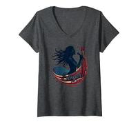 Cantante Star Spangled Maglietta con Collo a V, Donna, Grigio Scuro, XL