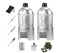Canteen Cup Stove Pouch Kit,Multi-Functional Water Bottle,Military Canteen with Cup,Portable Aluminum Cookware Kit,for Outdoor Camping,Survival,Hiking,Backpacking (2PCS)