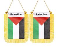 CANTENDO Confezione da 2 bandiere della Palestina da appendere alla finestra, mini bandiera palestinese per auto con asta e nappa, ventosa, decorazione per specchietto retrovisore (7,6 x 12,7 cm)