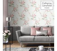 Canterbury Carta da Parati Floreale Catherine Lansfield Fiore Red/Grigio Muriva