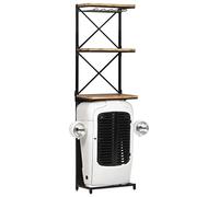 Cantinetta per vino a forma di trattore, in legno di mango grezzo, 49 x 31 x 172 cm, con 9 portabottiglie e 2 ripiani, accenti in metallo, ideale come scaffale per vino, carrello da bar, bar di casa