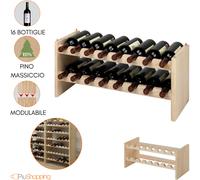 CANTINETTA PORTABOTTIGLIE 16 POSTI PORTA BOTTIGLIE VINO KIT MODULO IN LEGNO