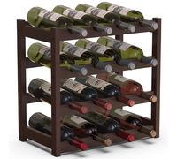 Cantinetta Portavino in Legno Bambù Noce con 16 Scomparti Bar Portabottiglie