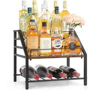 Cantinetta Vino da Banco a 3 Livelli, Scaffale per Liquori e Sciroppo di Caffè, Portabottiglie per Whisky, Scaffali Retro per Bar e Cucina, Elegante Organizzatore per Sala da Pranzo e Home Bar