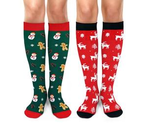 Cantustime Calzini natalizi divertenti per uomini, donne, ragazzi - Regali di Babbo Natale segreti novità Natale divertente Crew Funky Socks, X-elk/Element-2pic-lungo-B, Medium-Large