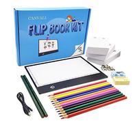Canvall Flipbook - Set per disegnare e tracciare animazione, composto da: scatola luminosa a LED A5, 540 pagine di carta mobile animata, 2 matite HB + 12 matite colorate, temperamatite, gomma e