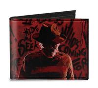 Canvas Bi-Fold Wallet Freddy Pose2 + Hand Scratching/Quote Scrawls Reds/Black