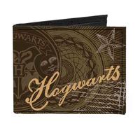 Canvas Bi-Fold Wallet HOGWARTS Symbols Collage/House Badges Browns/Multi Color