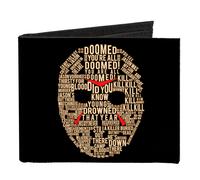Canvas Bi-Fold Wallet Jason Mask Quotes Collage + FRIDAY THE 13TH Logo Black/Ivo