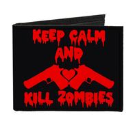 Canvas Bi-Fold Wallet KEEP CALM AND KILL ZOMBIES Guns/Heart Black/Red