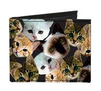 Canvas Bi-Fold Wallet Kitten Faces Scattered Black