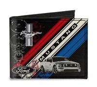 Canvas Bi-Fold Wallet Mustang Tri-Bar Logo/Diagonal Stripe/Blueprint Black/Red/W