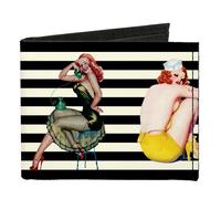 Canvas Bi-Fold Wallet Pin Up Girl Poses Stripe Black/White