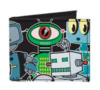 Canvas Bi-Fold Wallet Robots CLOSE-UP Black