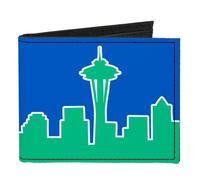 Canvas Bi-Fold Wallet Seattle Skyline Blue/Green