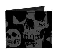 Canvas Bi-Fold Wallet Skulls Stacked Weathered Black/Gray