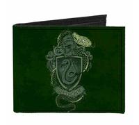 Canvas Bi-Fold Wallet SLYTHERIN/Serpent Crest + AMBITION/PRIDE/CUNNING Banner Gr