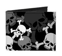 Canvas Bi-Fold Wallet Top Skulls Stacked Black/Gray/White