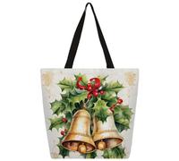 Canvas Tote Bag Natale Campana Oro Stampa Shopping Bag Scuola Tela Borse A Tracolla Donna Uomo Moda Borsa