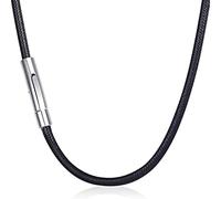 Canvas Trend Collana da uomo in pelle intrecciata da 51 cm, larghezza 3 mm, cordoncino nero con chiusura in acciaio inossidabile, collana in corda di pelle nera per uomini e donne, catena intrecciata