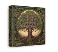 Canvas Wall Art Print, Tree of Life Celtic Norse Mythology Symbolic Mandala 6x6inch 15x15cm (Square) / 1.25inch 3.175cm
