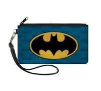 Canvas Zipper Wallet LARGE Batman Signal/Bat Monogram Distressed Blues/Black/Yel