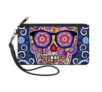 Canvas Zipper Wallet LARGE Hipster Calavera C/U Blue/White/Multi Color