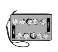 Canvas Zipper Wallet LARGE Peanuts Gang Ten Character Faces Gray/Black/White