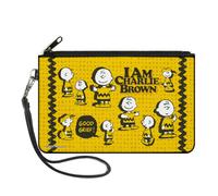 Canvas Zipper Wallet LARGE Peanuts I AM CHARLIE BROWN Poses and Zig Zag Stripe Y