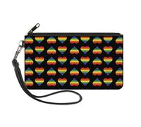 Canvas Zipper Wallet LARGE Rainbow Hearts Flip Black/Multi Color