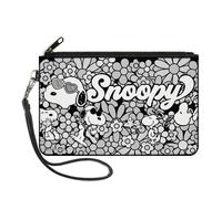 Canvas Zipper Wallet LARGE Snoopy Poses and Daisy Flowers Collage Black/Grays/Wh